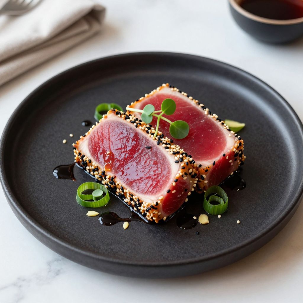 Sliced ahi tuna served with dipping sauce