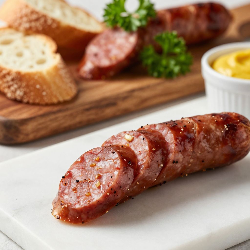Freshly smoked andouille sausages resting