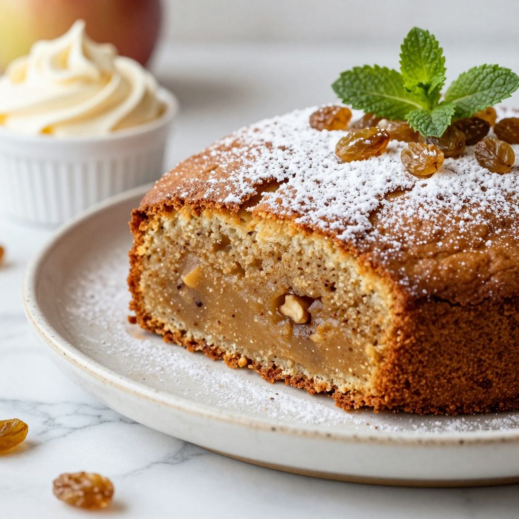 Freshly baked applesauce cake cooling on rack