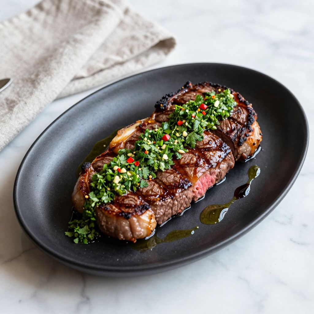 Chimichurri sauce served