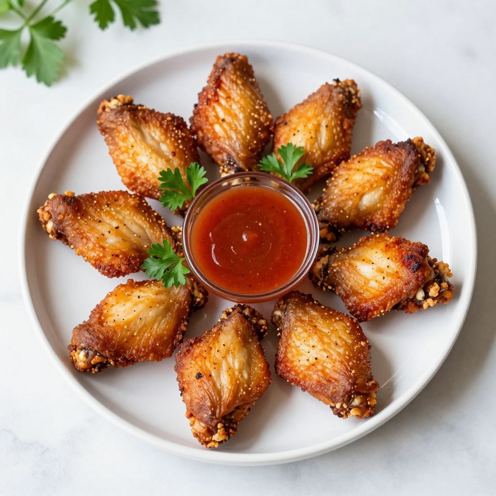 Freshly baked chicken wings on a tray