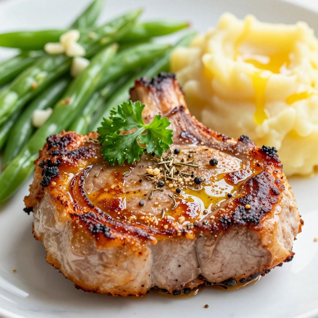 Baked pork chops in a baking dish