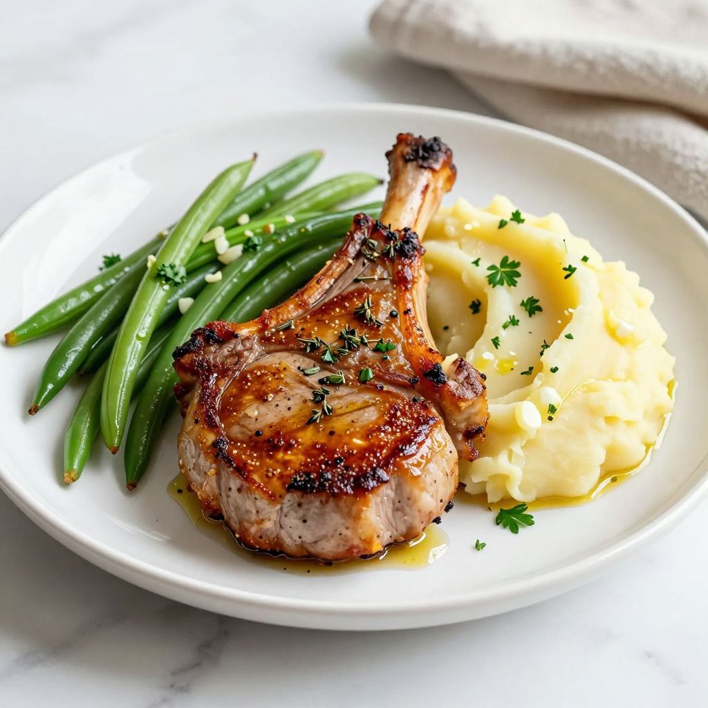 Juicy baked pork chop close-up