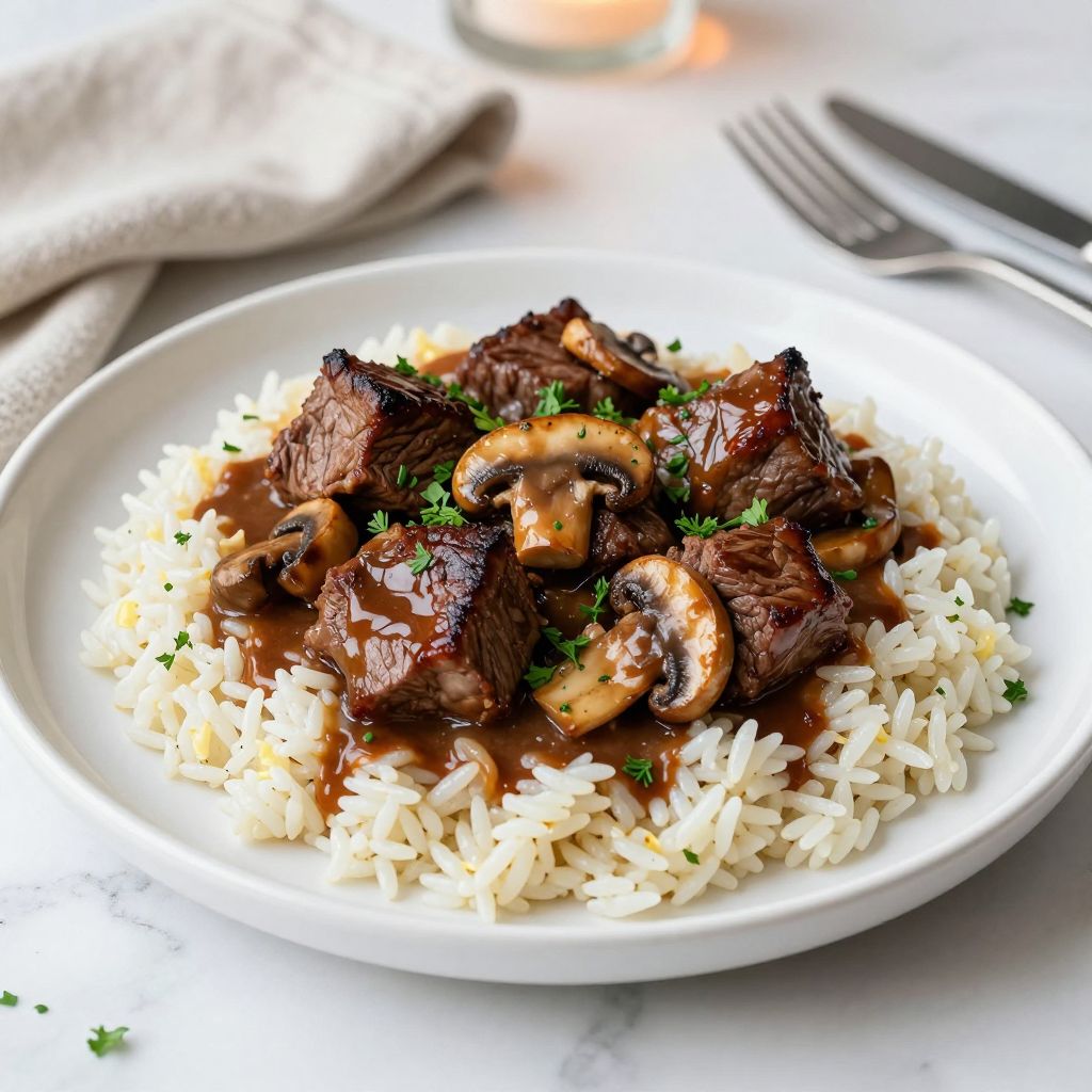 Beef Tips and Rice Final Dish