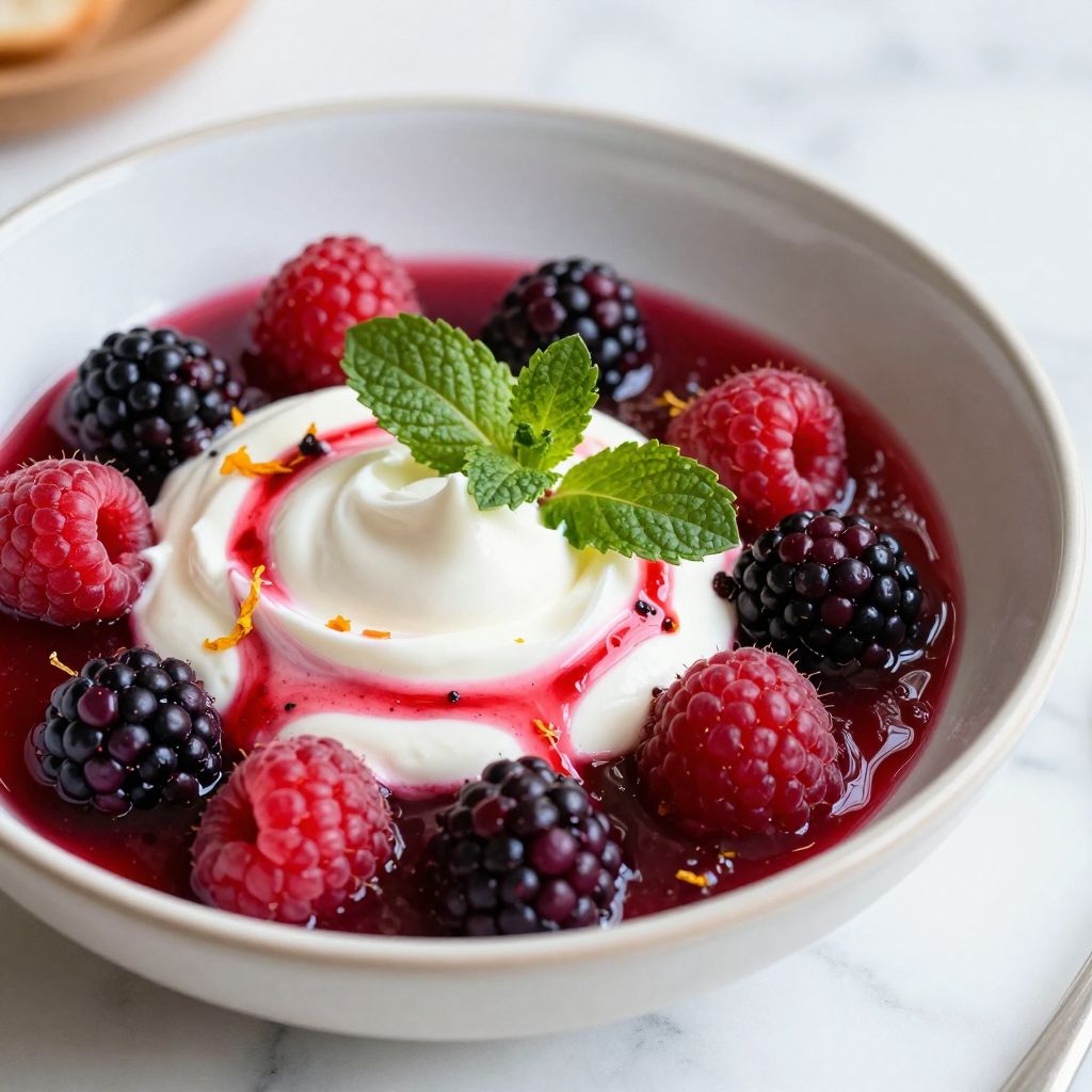 Berry compote cooking in saucepan