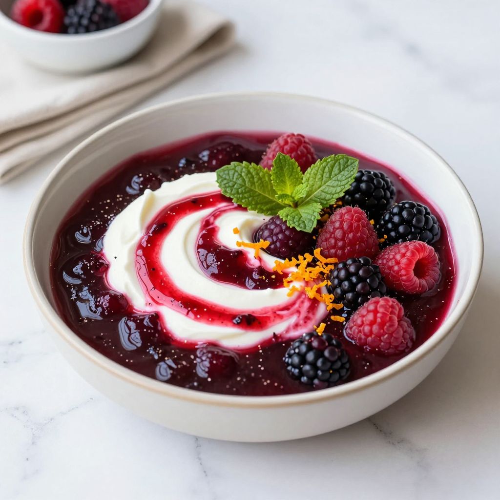 Jar of finished berry compote with spoon