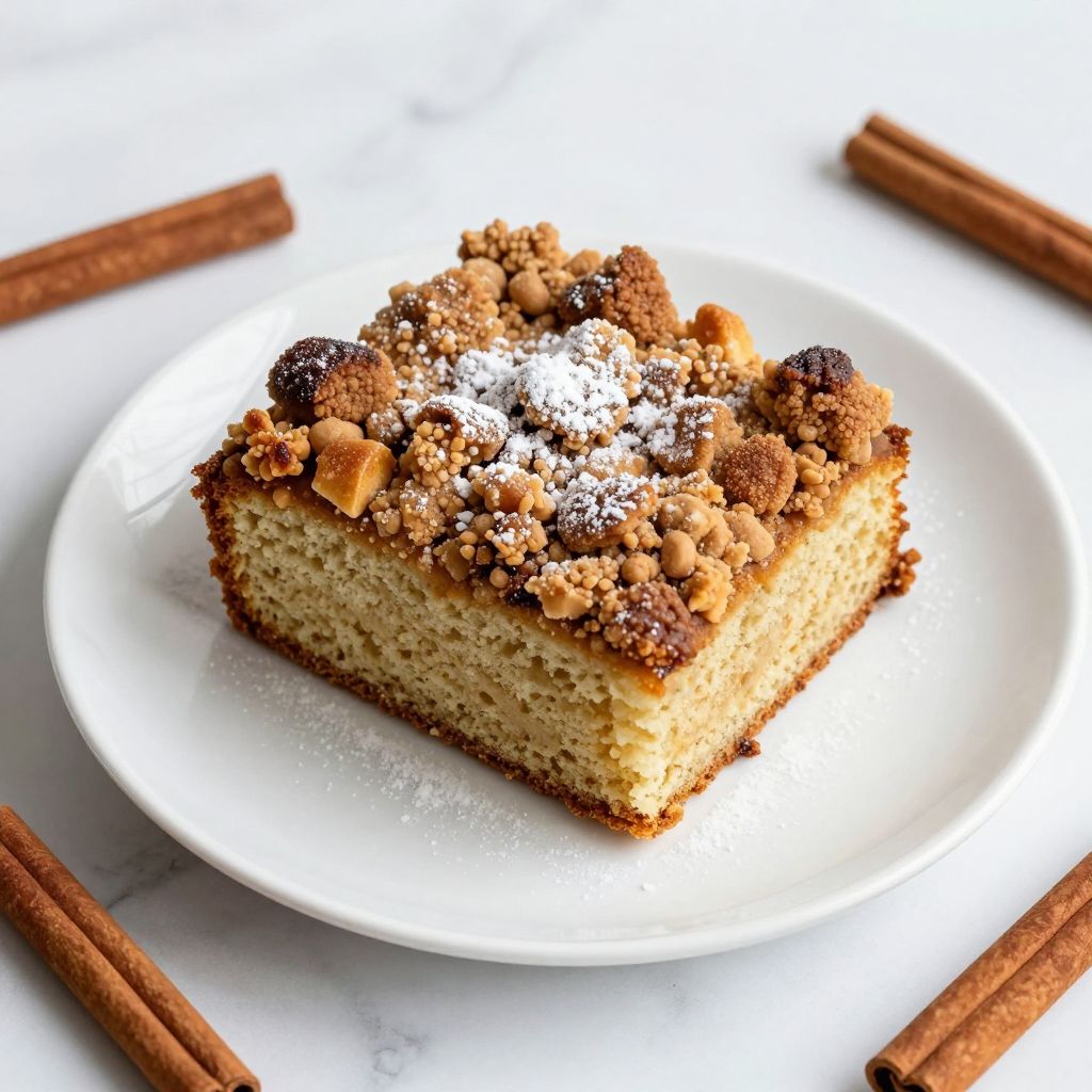 Slice of Bisquick coffee cake on plate