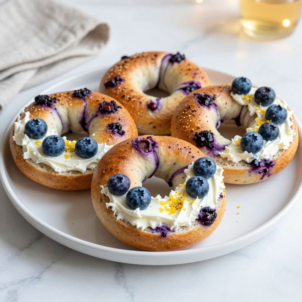 Freshly baked blueberry bagels