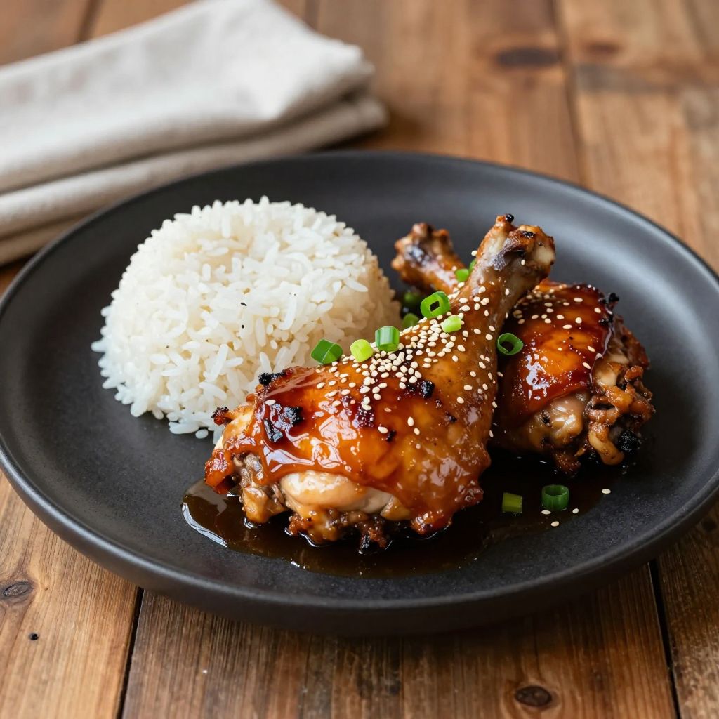 Bourbon chicken served over rice