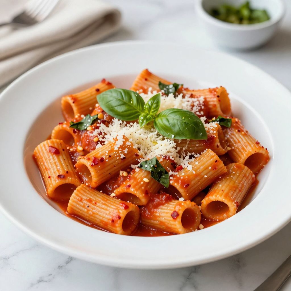 Carbone spicy rigatoni plated dish
