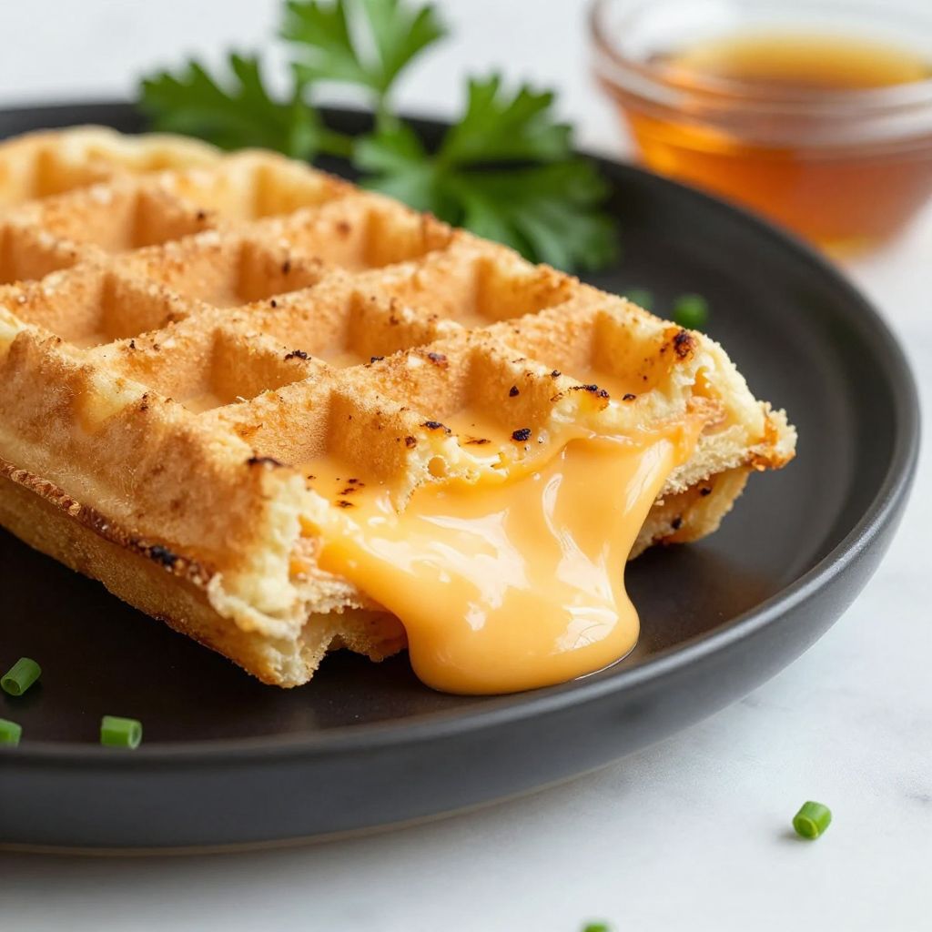 Chaffles cooking in waffle iron