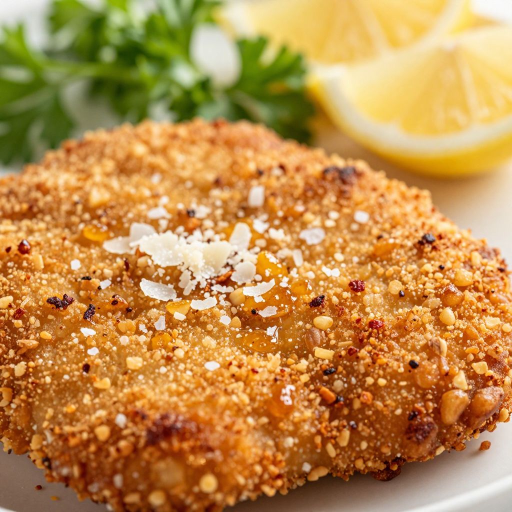 Crispy chicken cutlets on plate