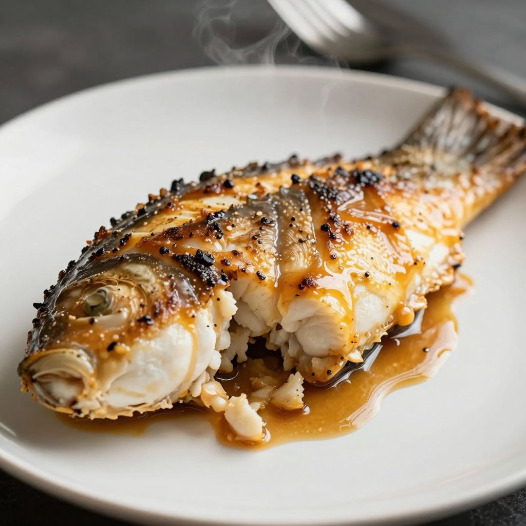 Chilean sea bass served with lemon butter sauce