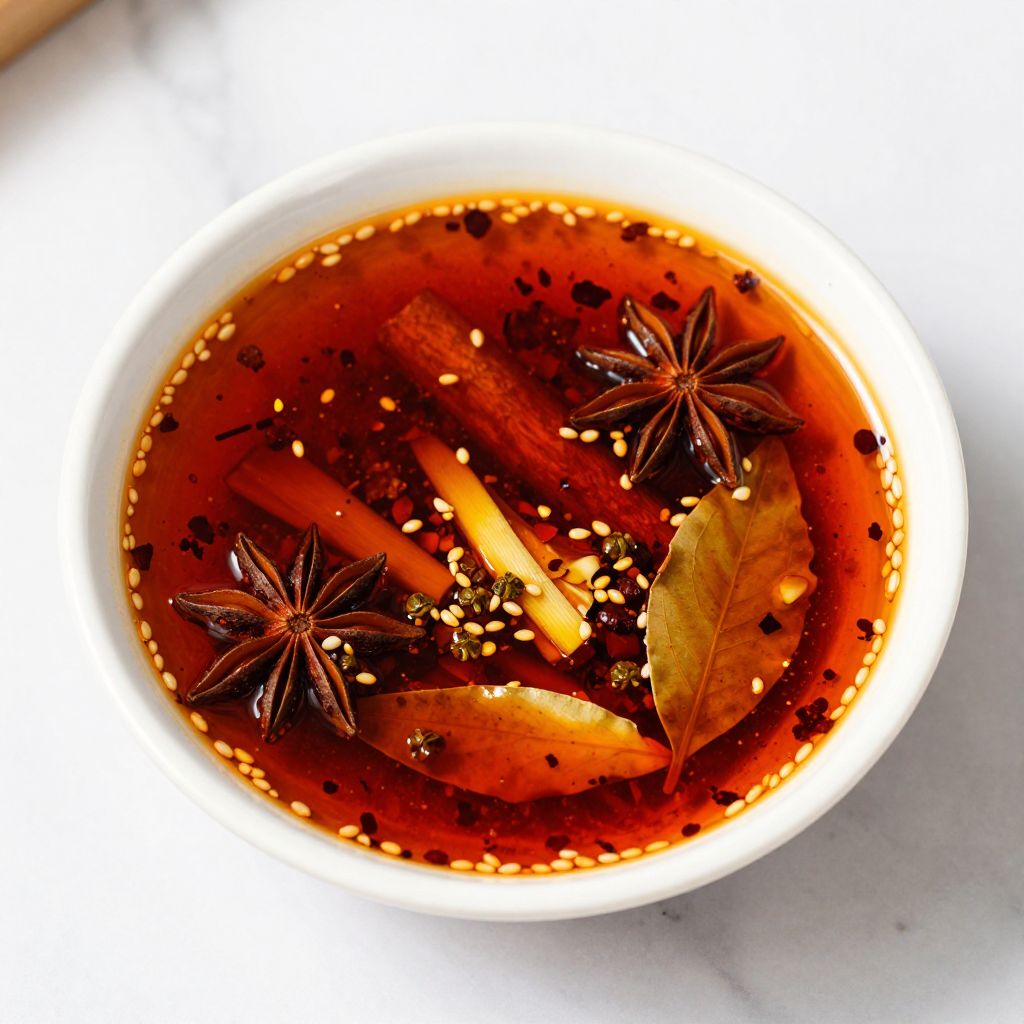 Freshly infused chili oil being poured