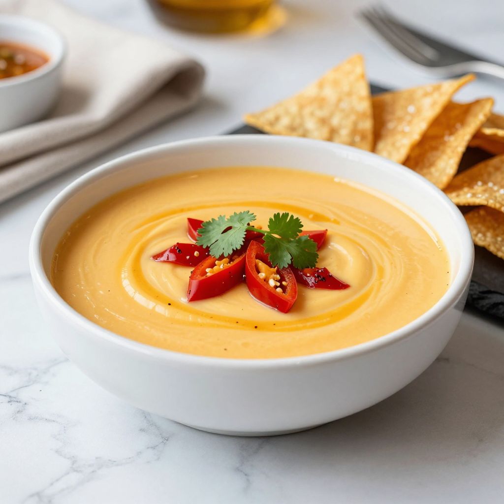 Bowl of chipotle queso with tortilla chips