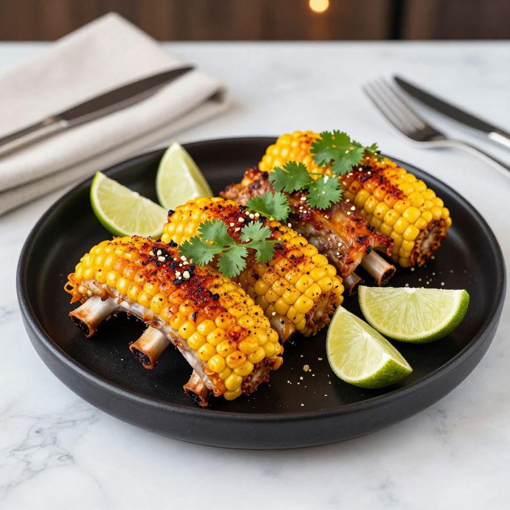 Finished corn ribs served with lime wedges