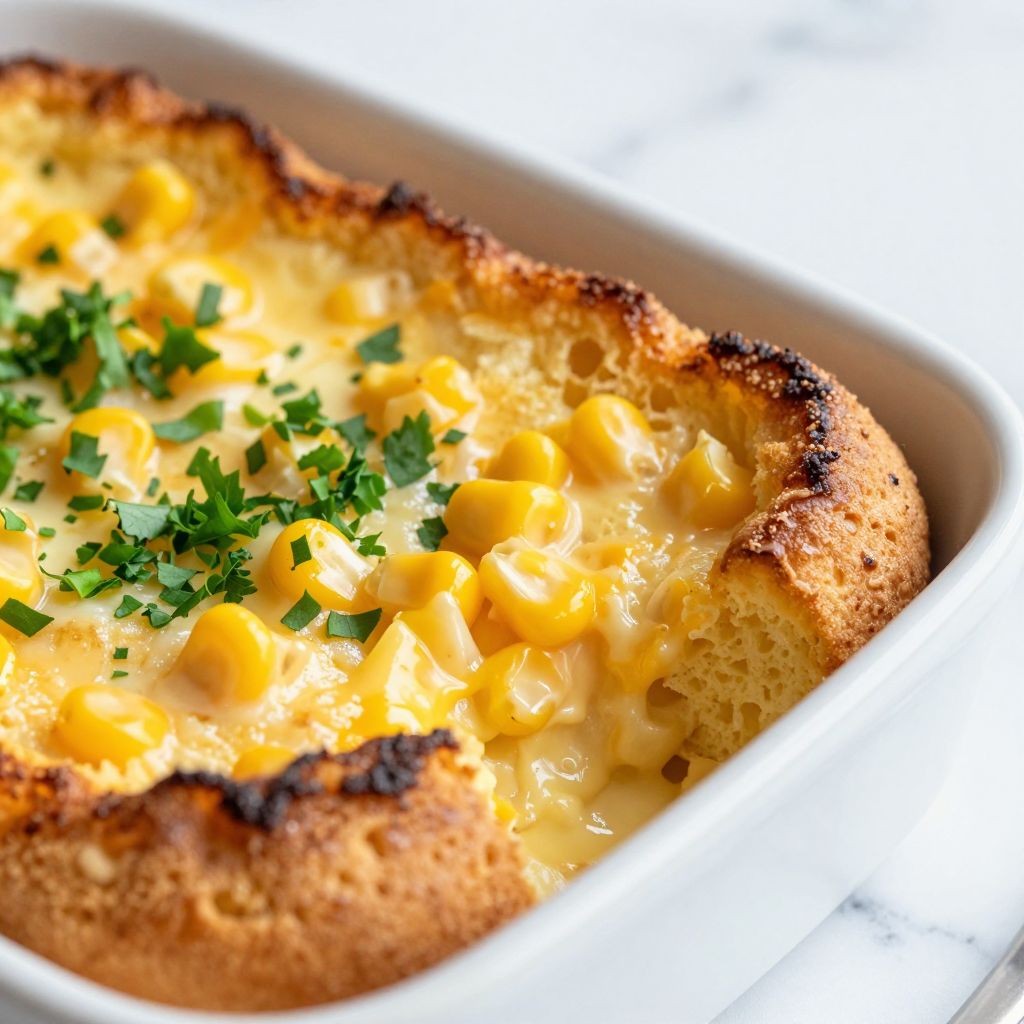 Corn souffle in a baking dish