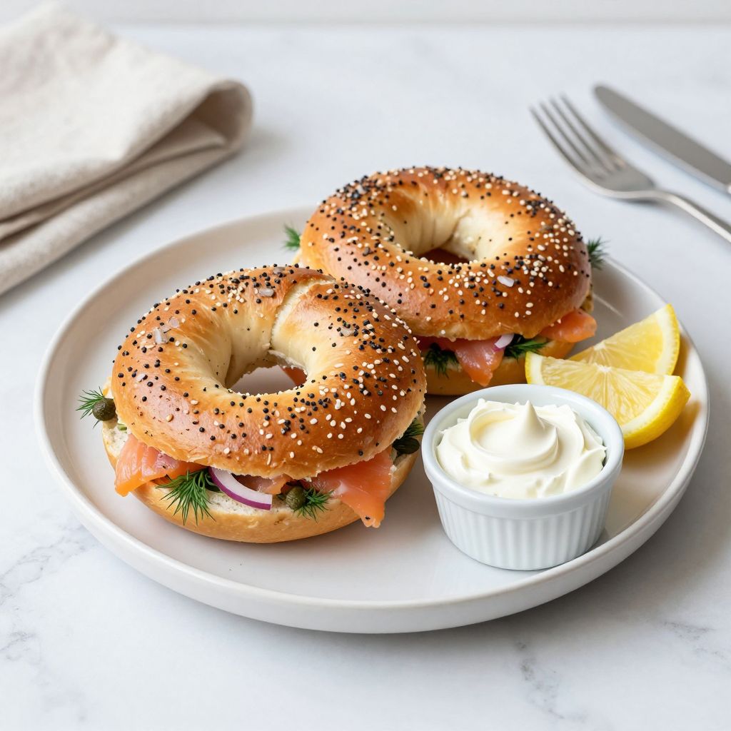 Freshly baked cottage cheese bagels