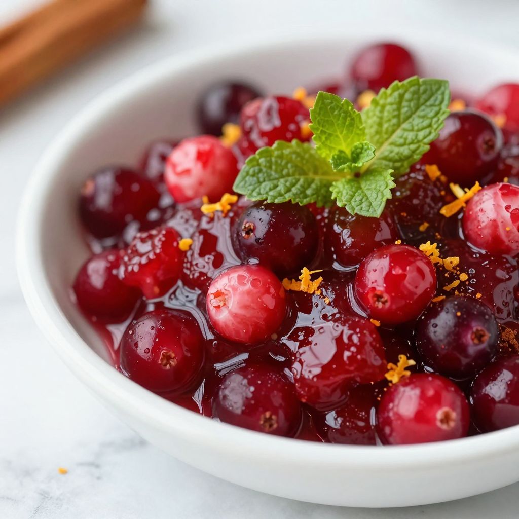 Cranberry relish cooking in a saucepan