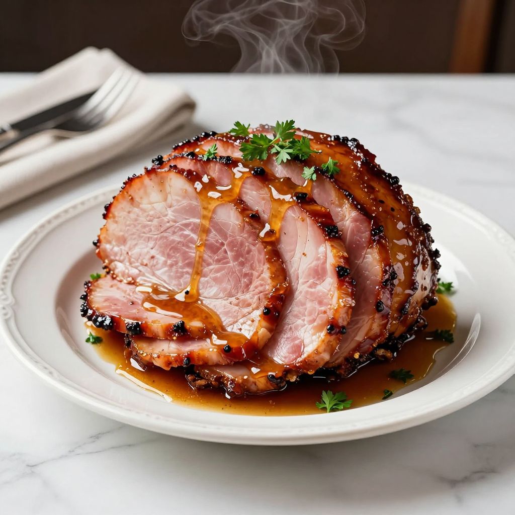 Carved crockpot ham ready to serve