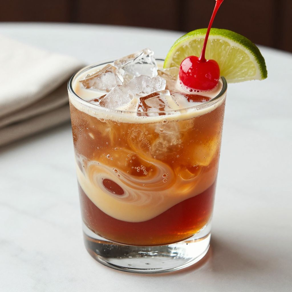 Dirty Dr Pepper garnished with lime and cherry