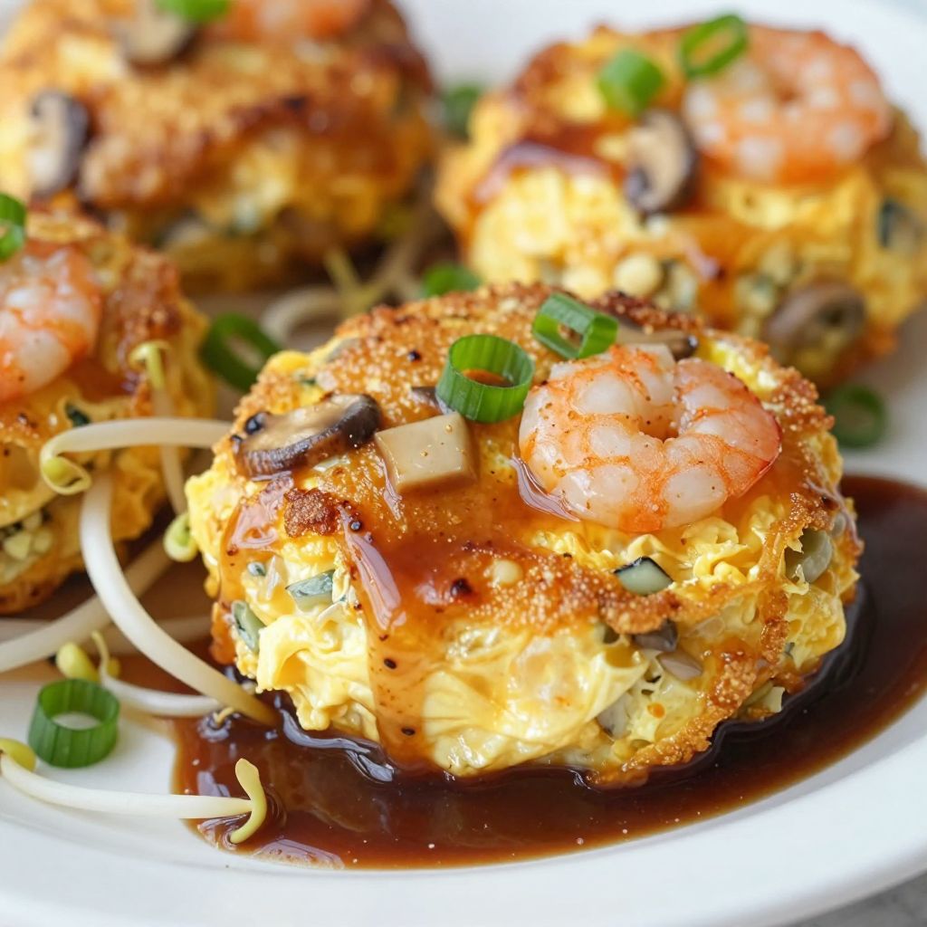 Egg Foo Young patties in skillet