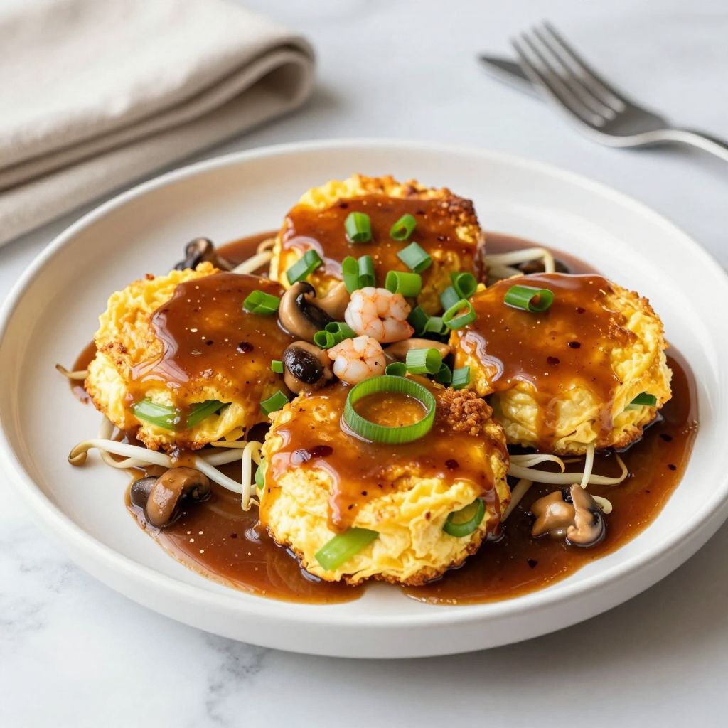 Egg Foo Young served with gravy