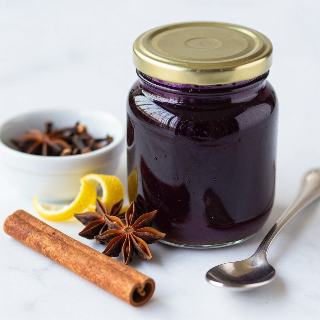 Homemade elderberry syrup in glass jar