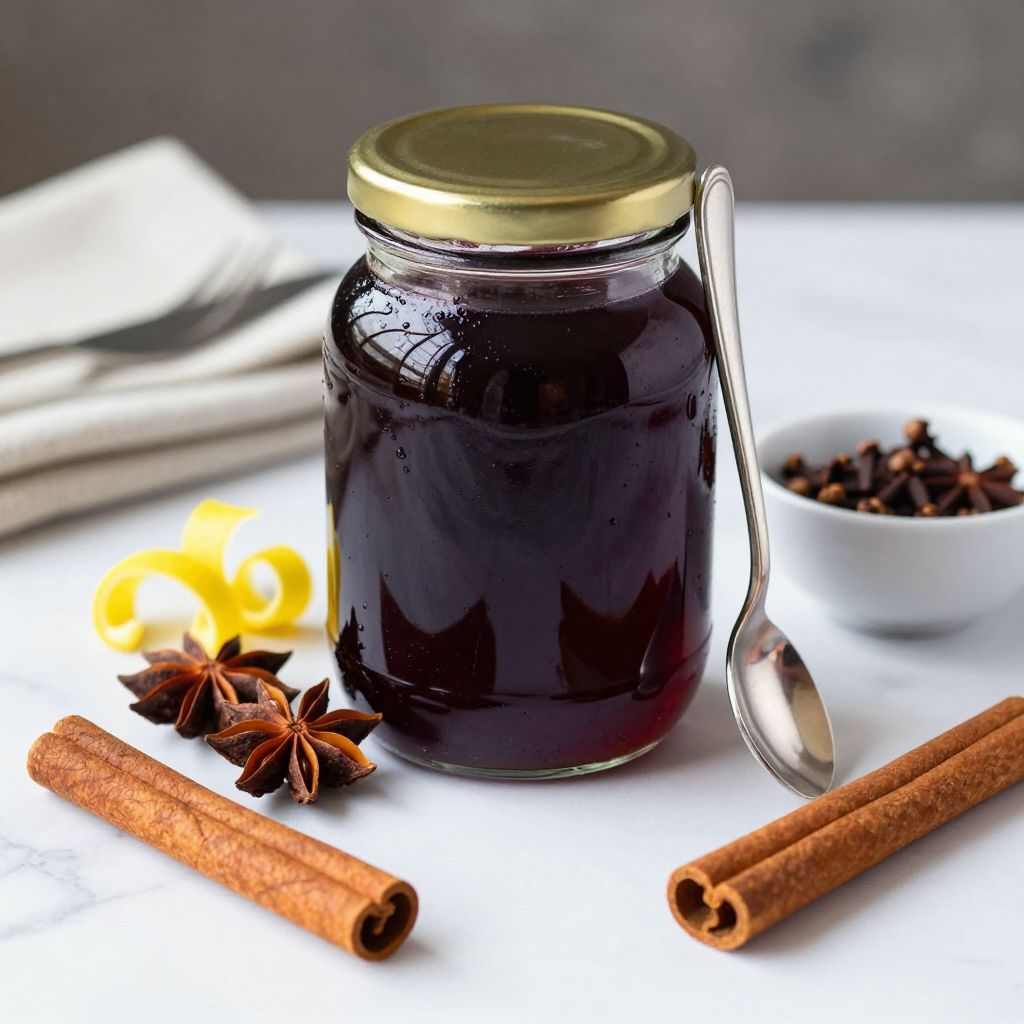 Pouring elderberry syrup into bottle