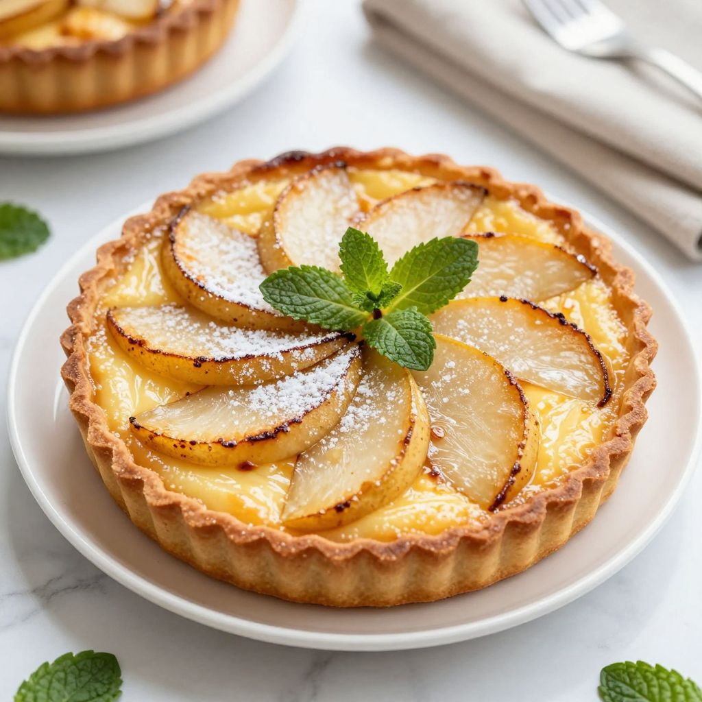 Baked frangipane tart slice