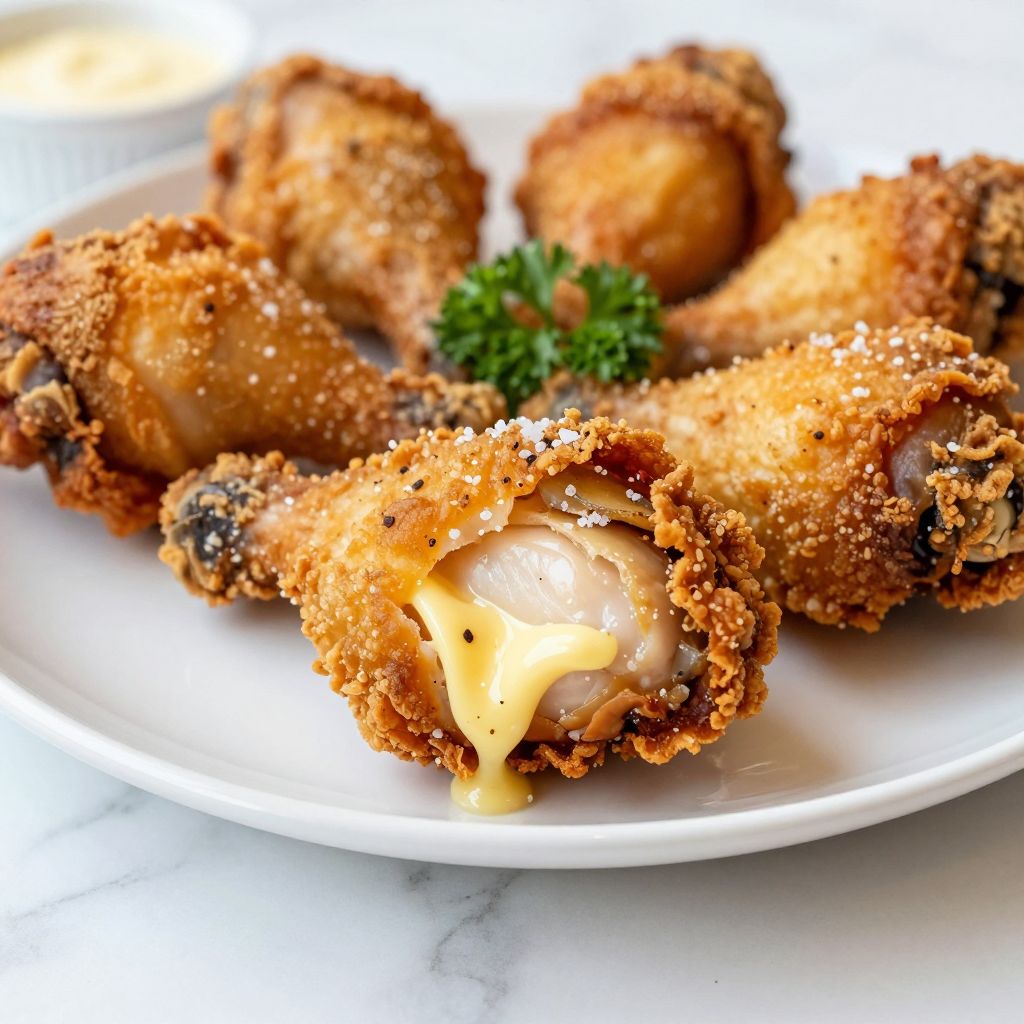 Fried chicken thighs frying in pot