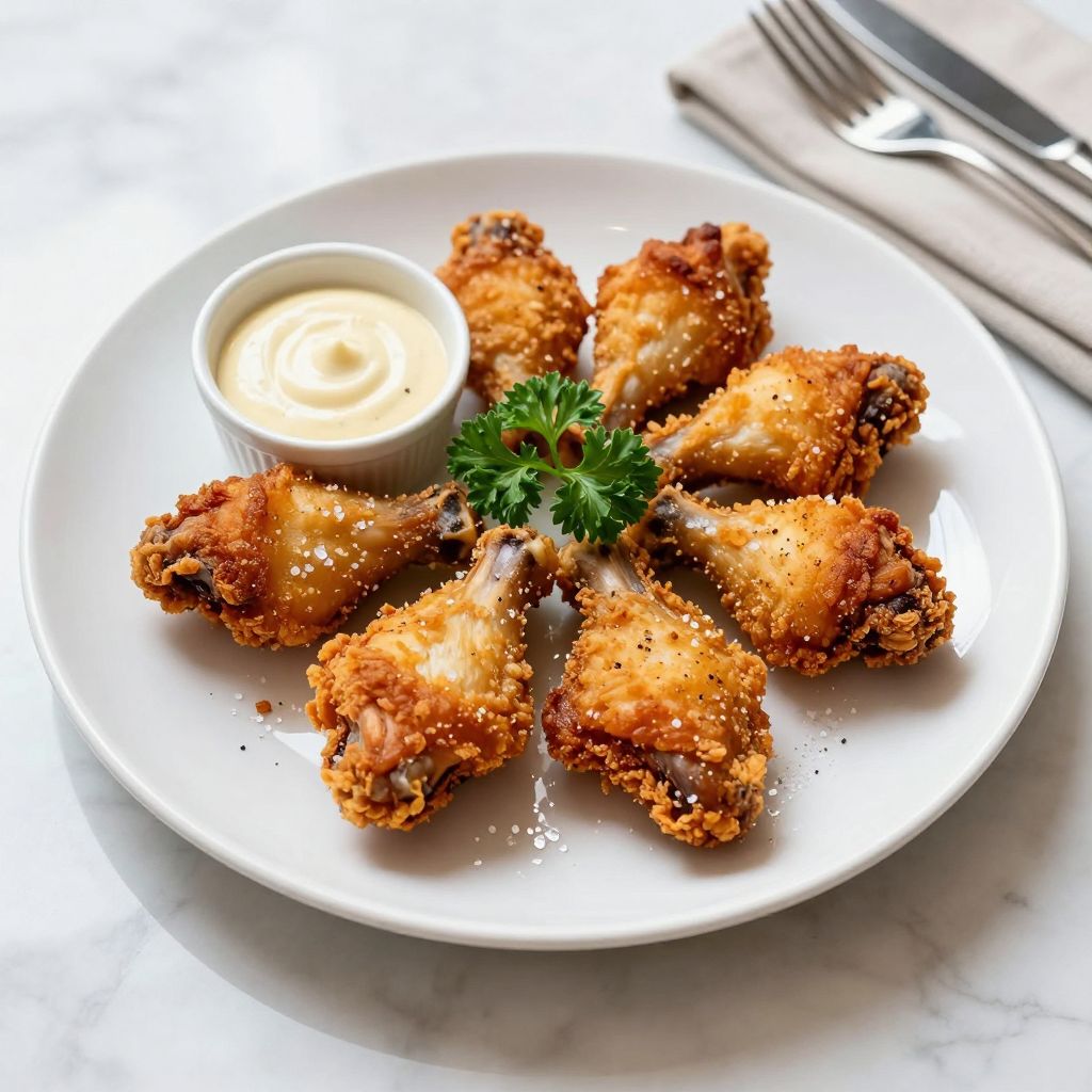 Served fried chicken thighs on a plate