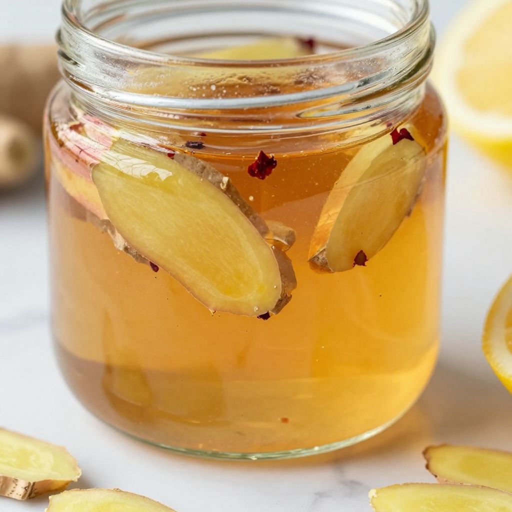 Ginger syrup cooking in saucepan