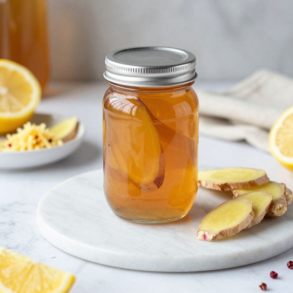 Jar of homemade ginger syrup