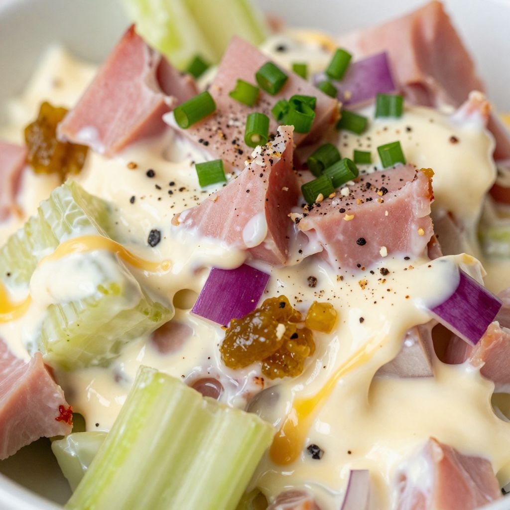 Creamy ham salad in a bowl