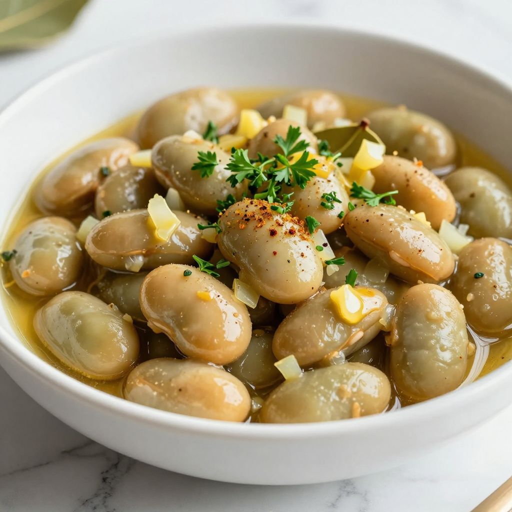 Creamy garlic herb lima beans simmering in a pot