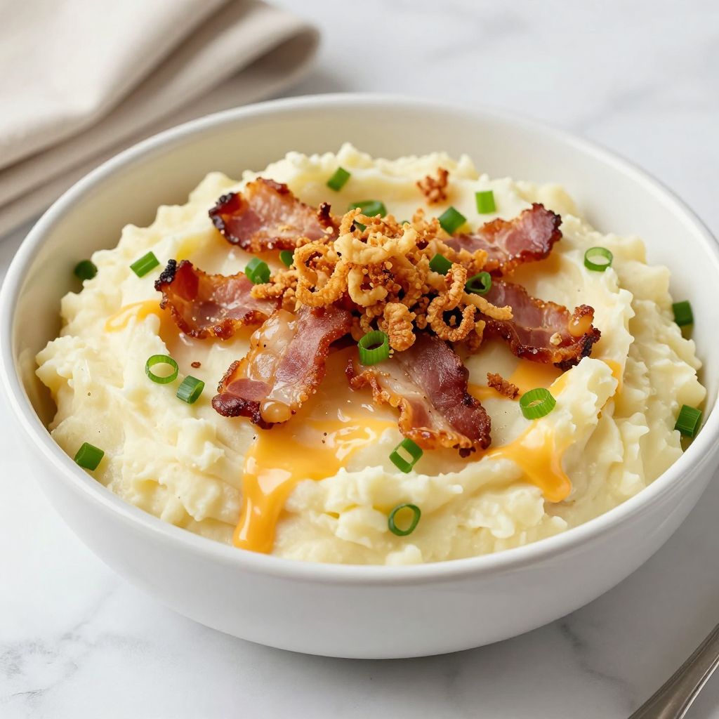 Loaded mashed potatoes served