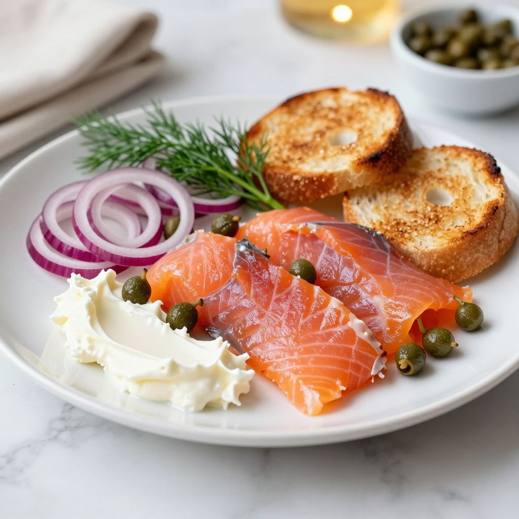 Sliced homemade cured salmon lox served