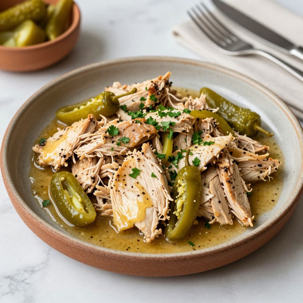 Shredded Mississippi chicken served with sauce