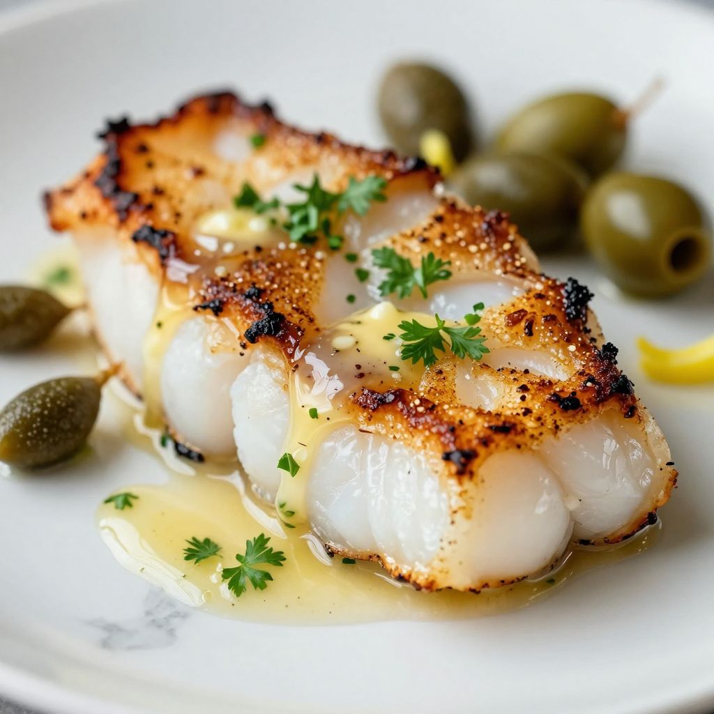 Pan-seared monkfish with garlic butter sauce