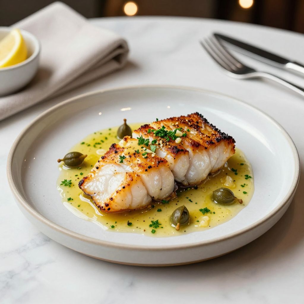 Monkfish served with garlic butter sauce