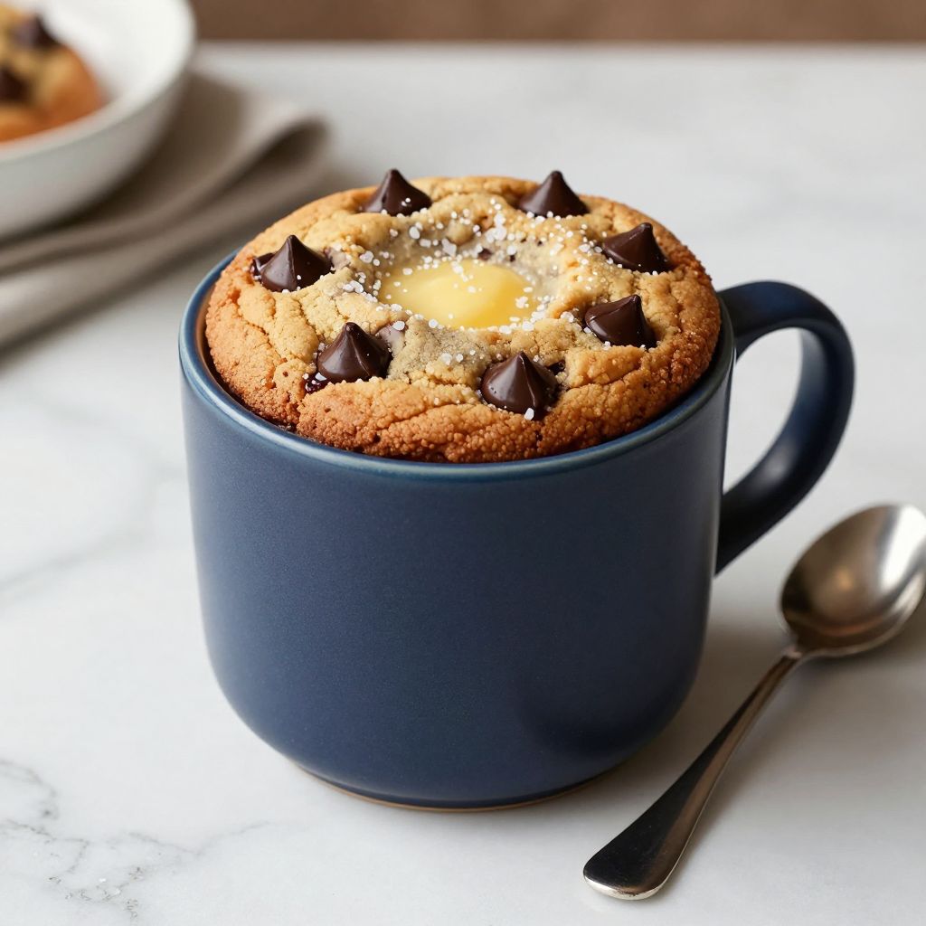 Chocolate chip mug cookie served in a mug