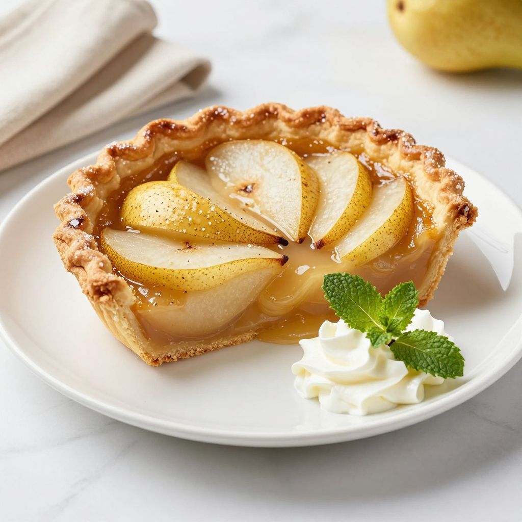 Sliced pear pie ready to serve