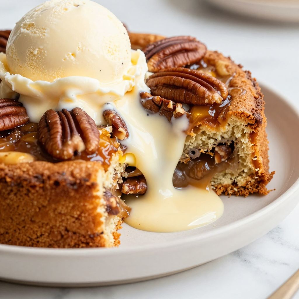 Freshly baked pecan pie dump cake