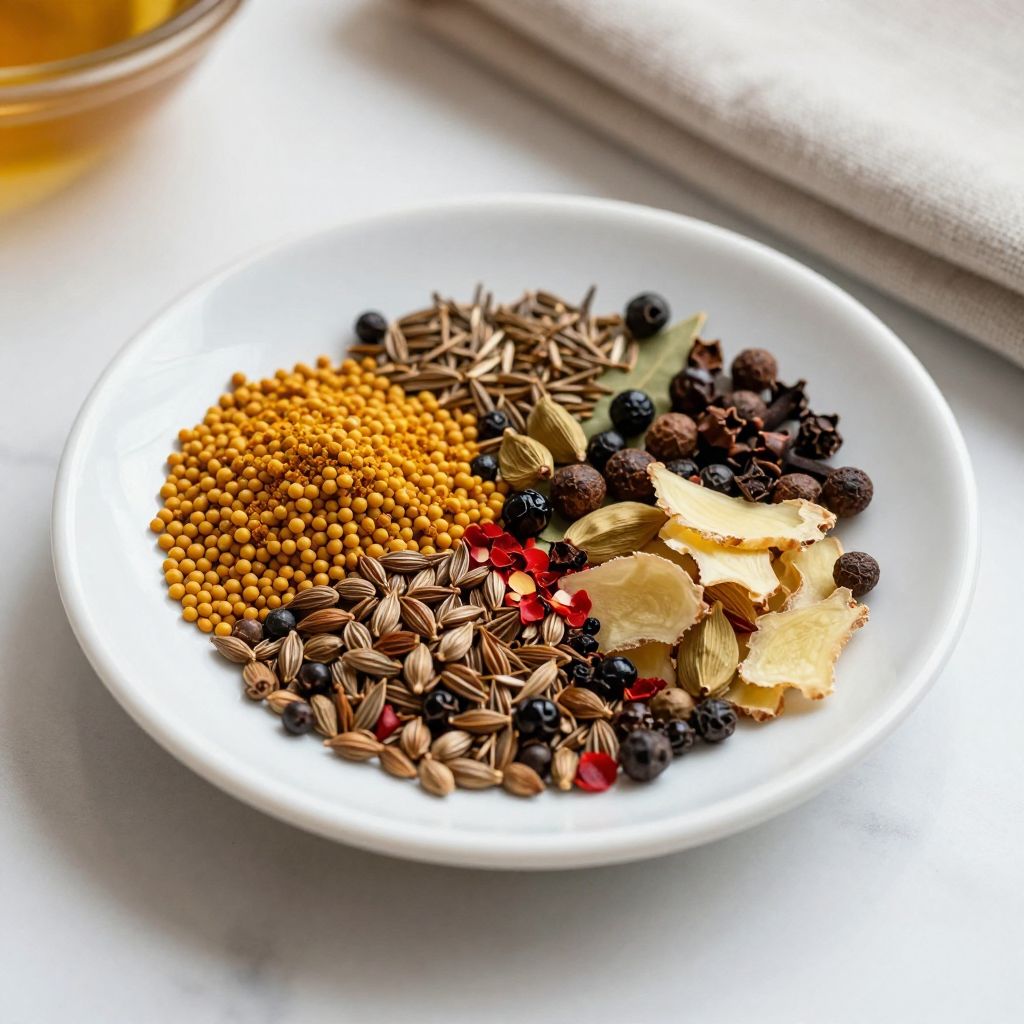 Pickling spice jars and ingredients