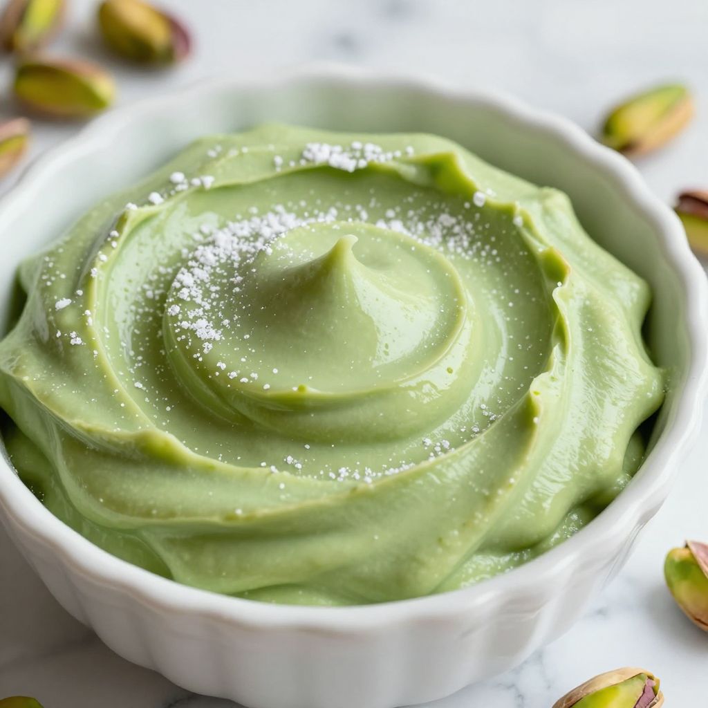 Finished pistachio cream in glass jar