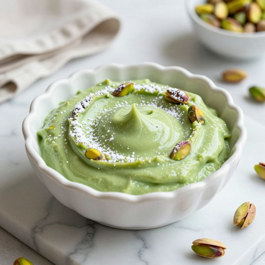 Spooning pistachio cream onto toast