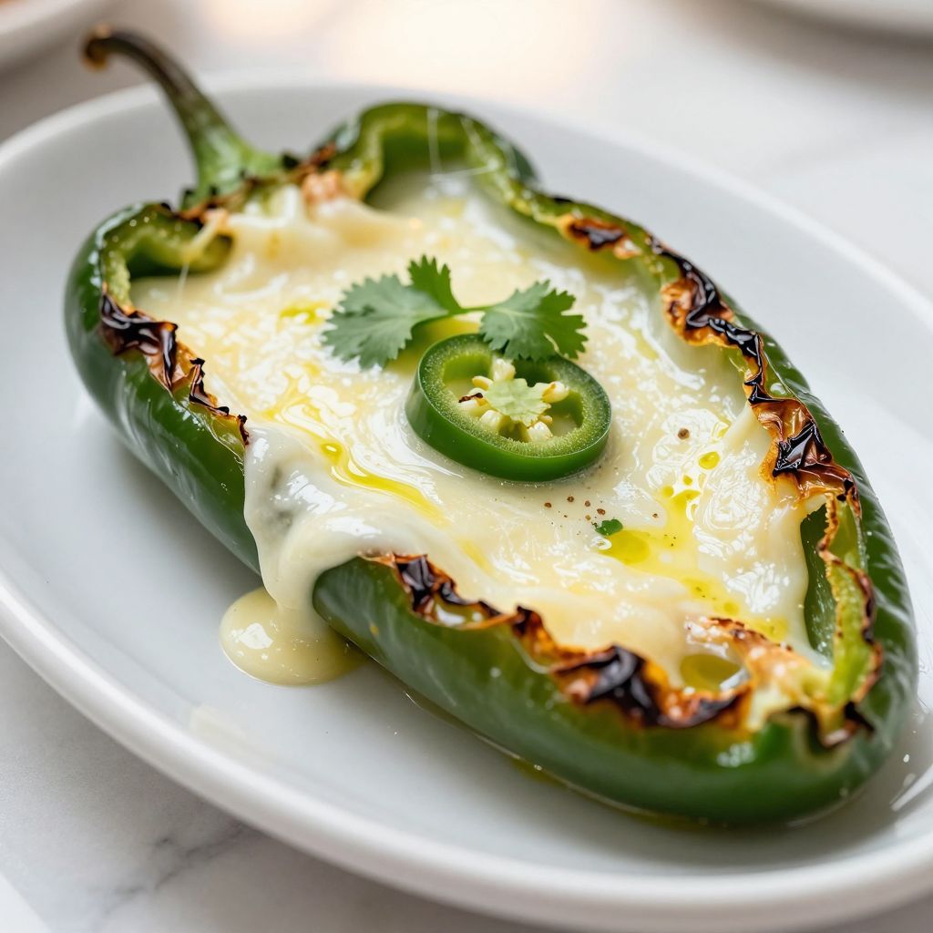 Roasted Poblano Peppers with Crema and Cheese