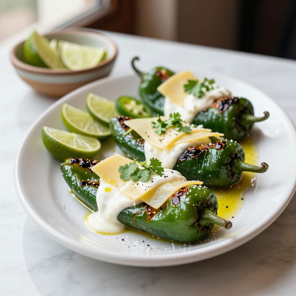 Roasted Poblano Peppers with Crema and Cheese
