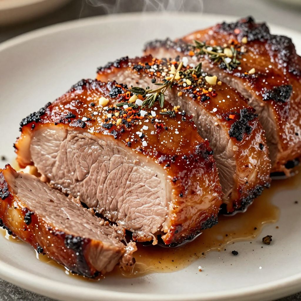 Roasted pork tenderloin served with sides